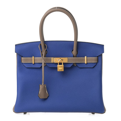 Hermes Togo Bi-Color Horseshoe Birkin 30 Bleu Electrique Etoupe 1 of 13