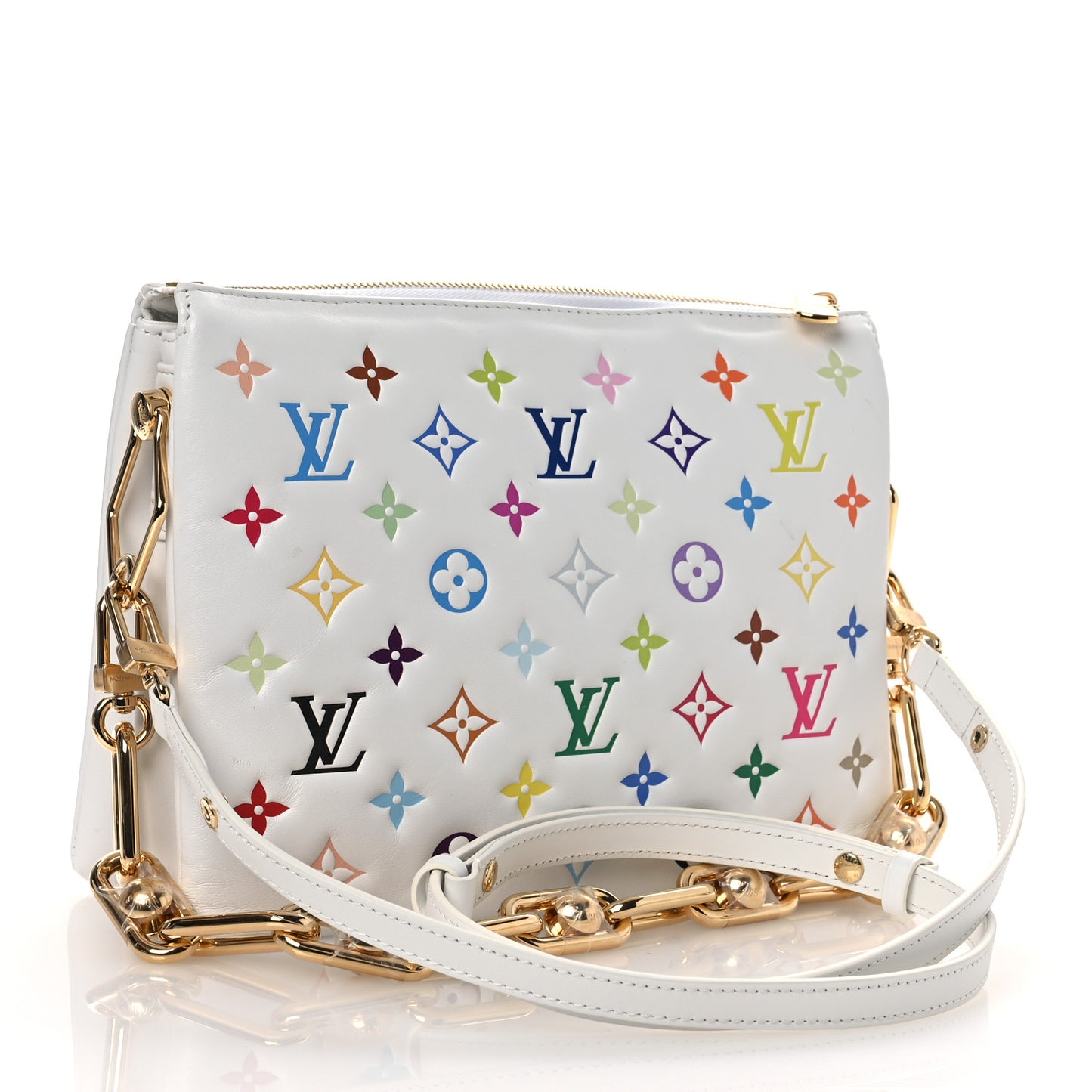 LV x TM Lambskin Embossed Monogram Coussin PM White Multicolor