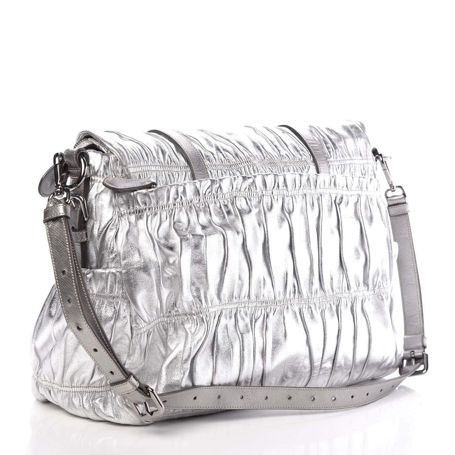 Prada Nappa Saffiano Dressy Gaufre Messenger Argento 3 of 8