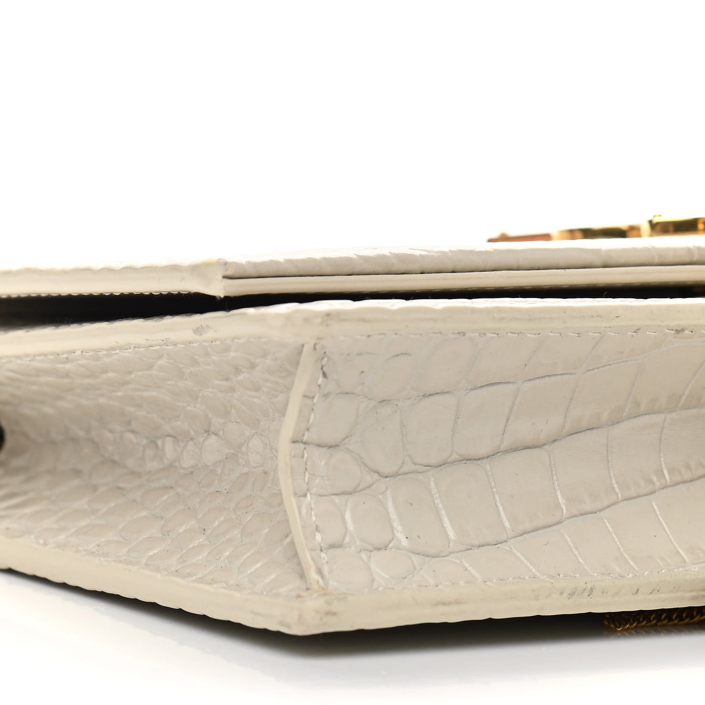 Calfskin Crocodile Embossed Kate Monogram Tassel Chain Wallet Vintage White