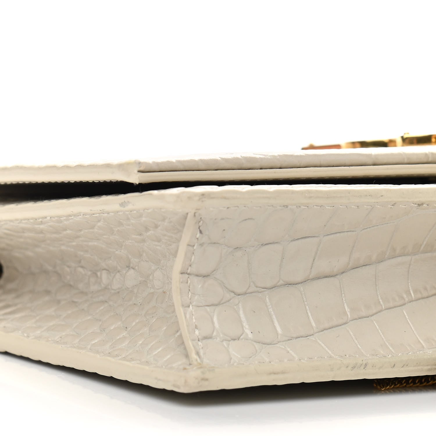 Saint Laurent Calfskin Crocodile Embossed Kate Monogram Tassel Chain Wallet Vintage White 8 of 14