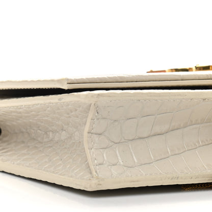 Saint Laurent Calfskin Crocodile Embossed Kate Monogram Tassel Chain Wallet Vintage White 8 of 14