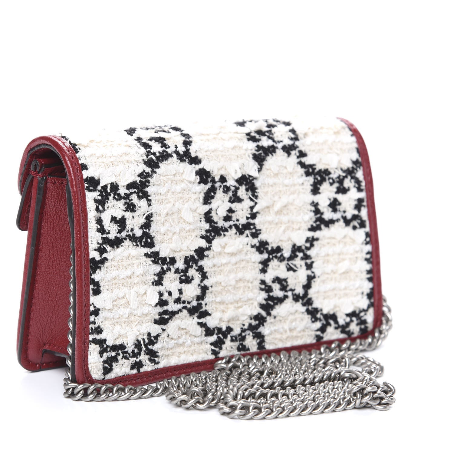 Gucci Tweed GG Monogram Super Mini Dionysus Shoulder Bag White Black Romantic Cherry 2 of 10