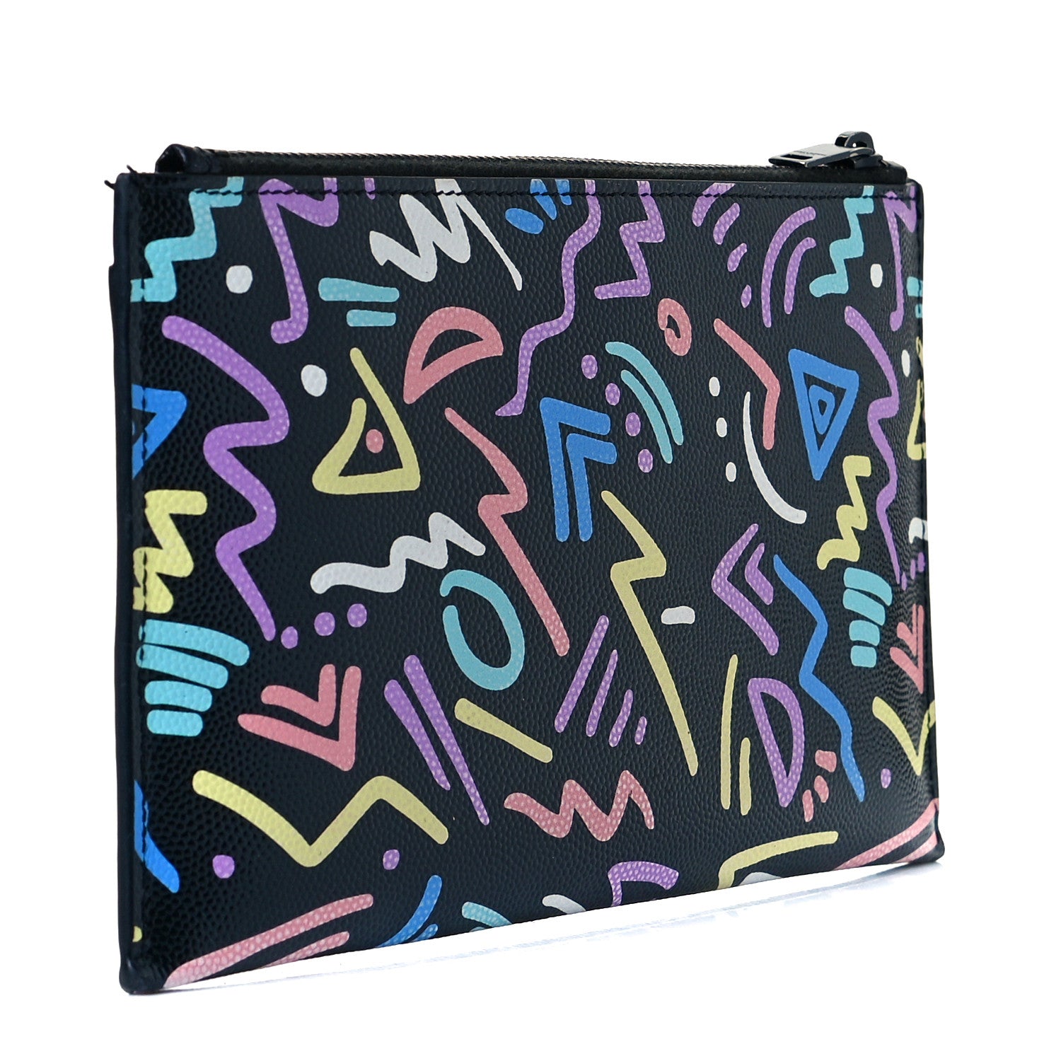 Saint Laurent Grain De Poudre Classic Monogram Multicolor Graphic Print Bill Pouch Black 3 of 7