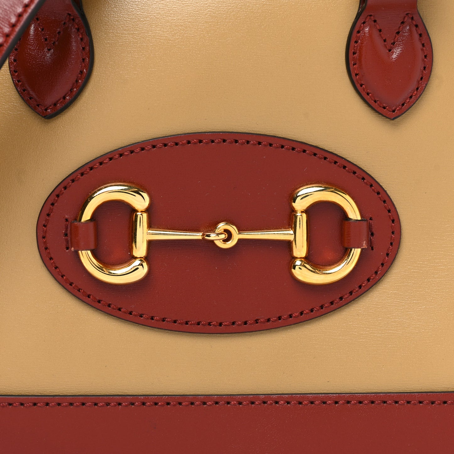 Textured Calfskin Mini Horsebit 1955 Top Handle Bag Beige Red