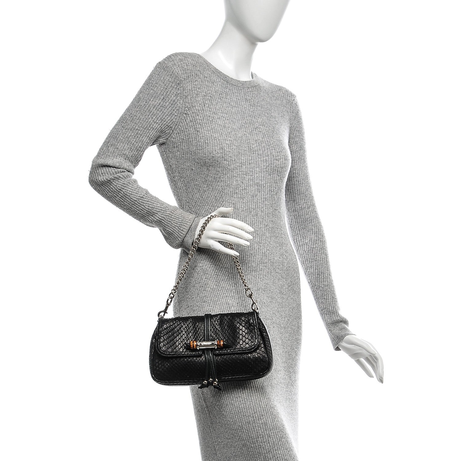 Gucci Python Bamboo Croisette Evening Bag Black 2 of 6
