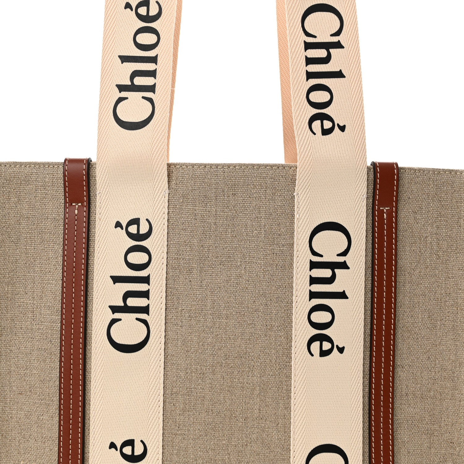 Chloe Linen Calfskin Medium Woody Ribbon Tote White Brown 8 of 10