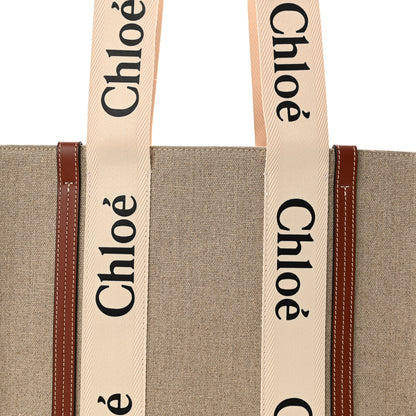Chloe Linen Calfskin Medium Woody Ribbon Tote White Brown 8 of 10