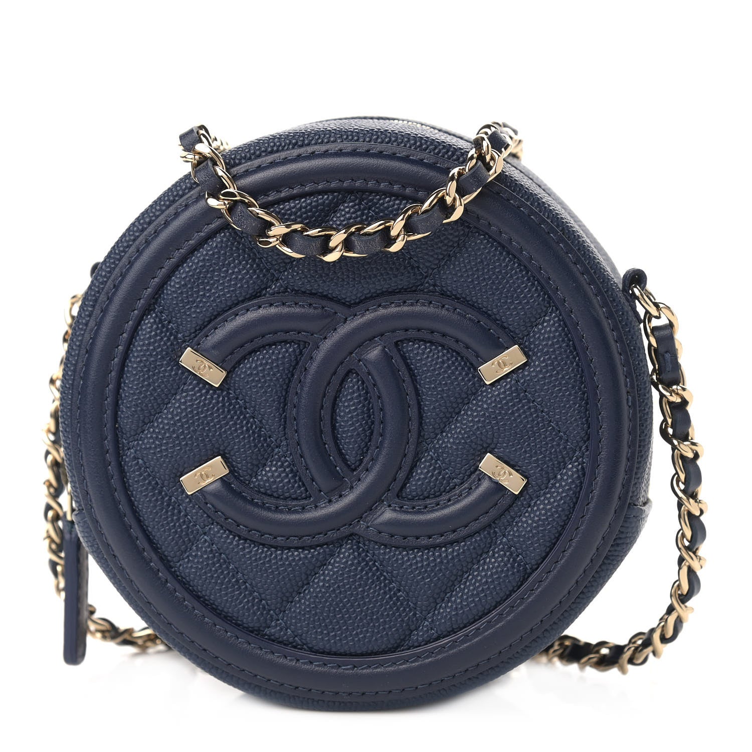 Chanel Caviar Quilted Round Filigree Crossbody Navy 1 of 9