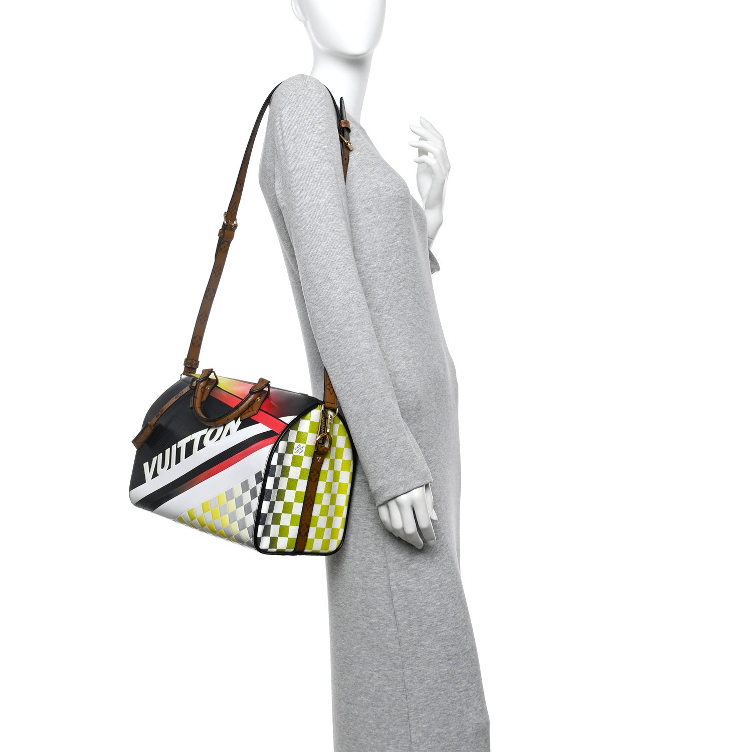 Louis Vuitton Epi Reverse Monogram Damier Race Speedy Bandouliere 30 Black Yellow 2 of 13