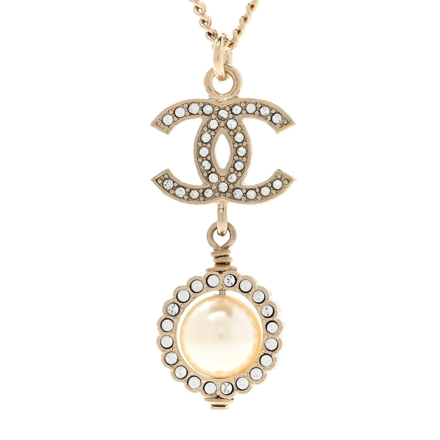 Chanel Pearl Crystal CC Pendant Necklace Gold 4 of 7