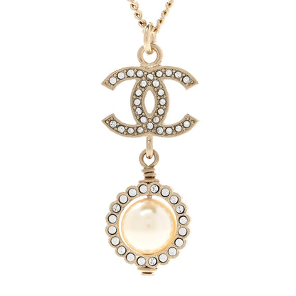 Chanel Pearl Crystal CC Pendant Necklace Gold 4 of 7