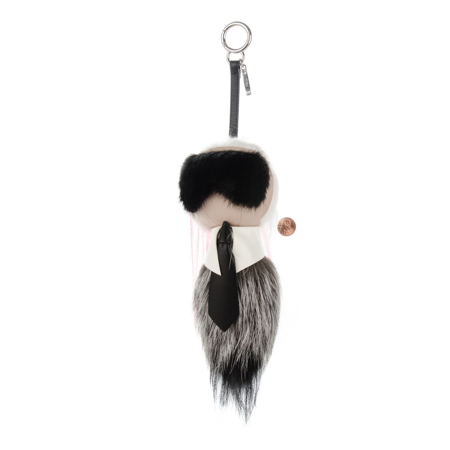 Fox Mink Goat Fur Nappa Karlito Bag Charm Black White Rosa