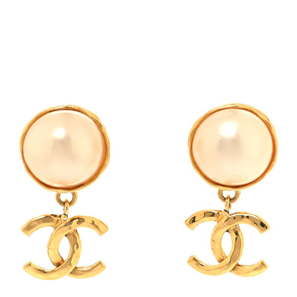 Chanel Pearl CC Dangle Clip On Earrings Gold 1 of 4