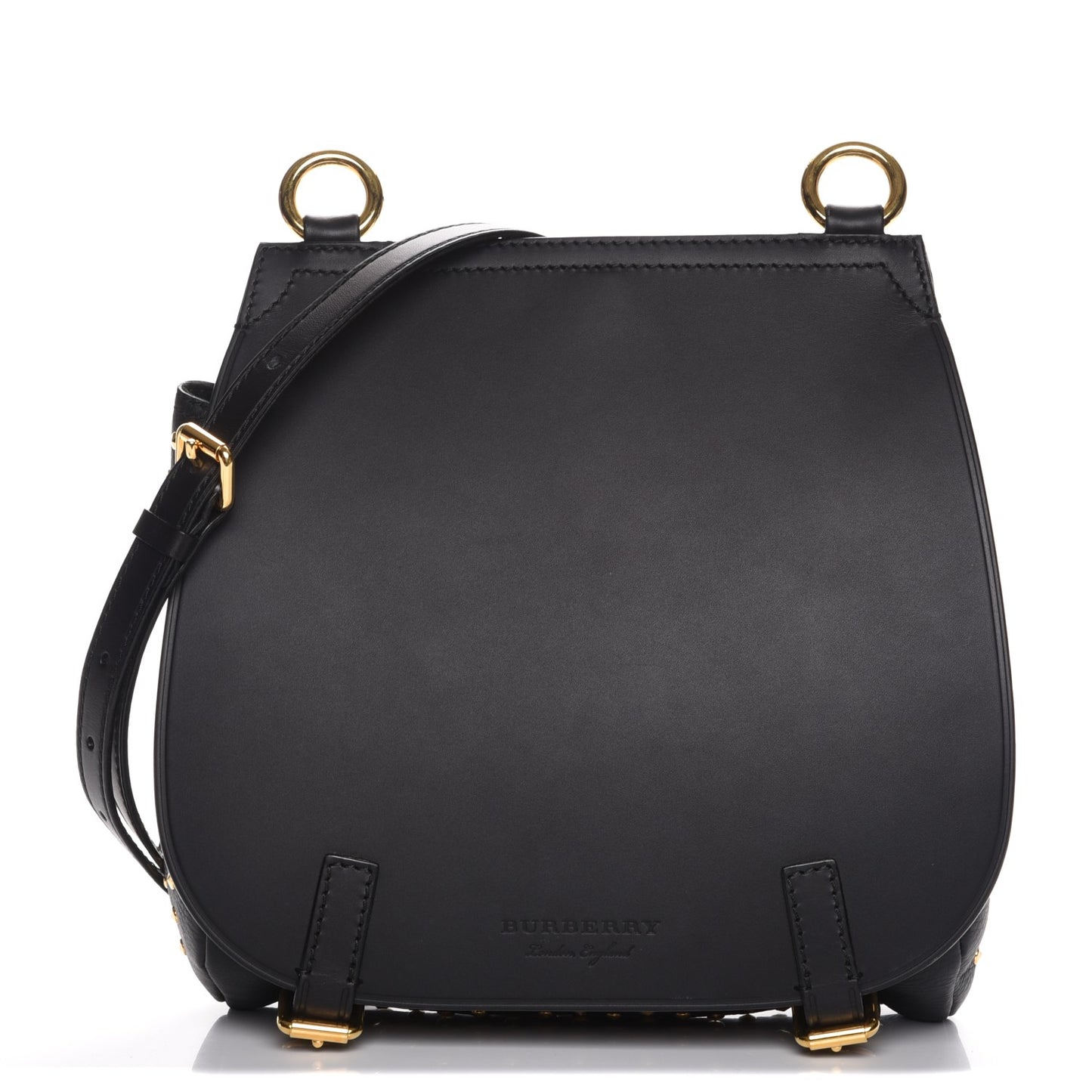 Calfskin Studded Bridle Saddle Bag Black