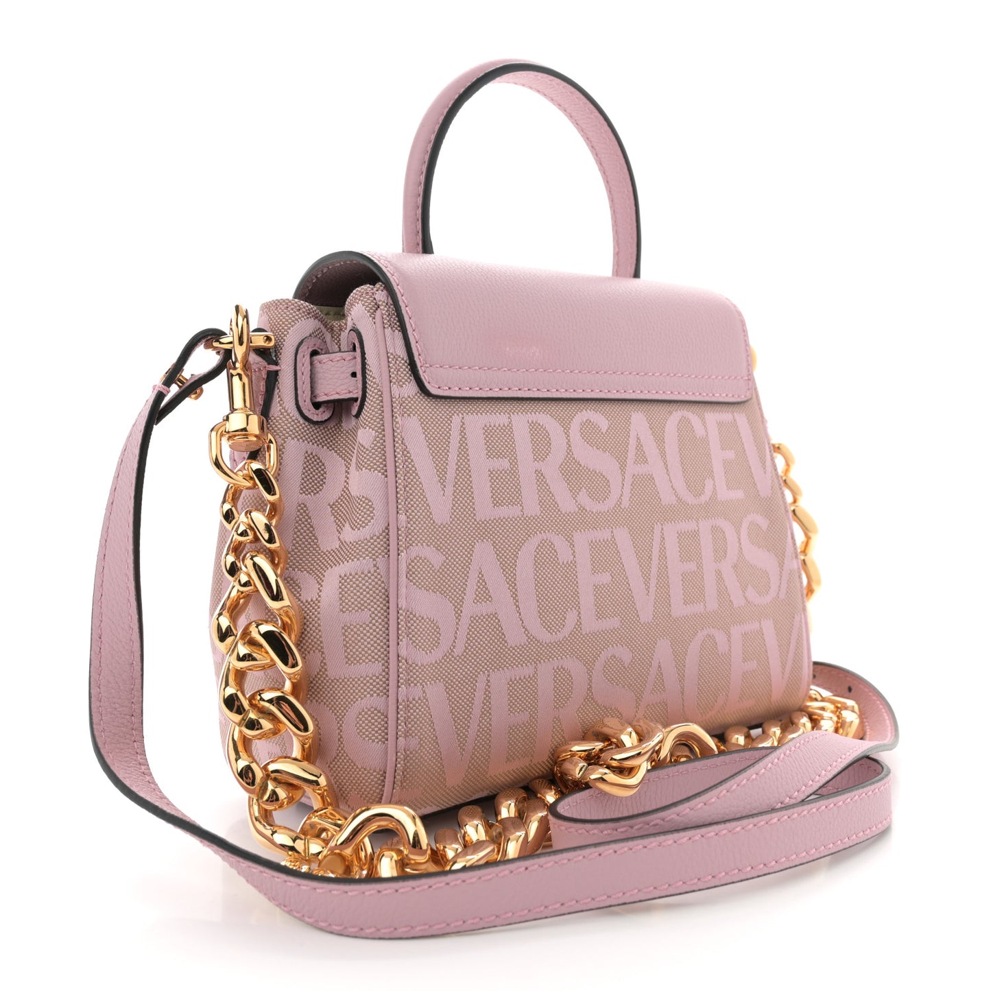 Calfskin Canvas Allover La Medusa Small Top Handle Handbag Pink