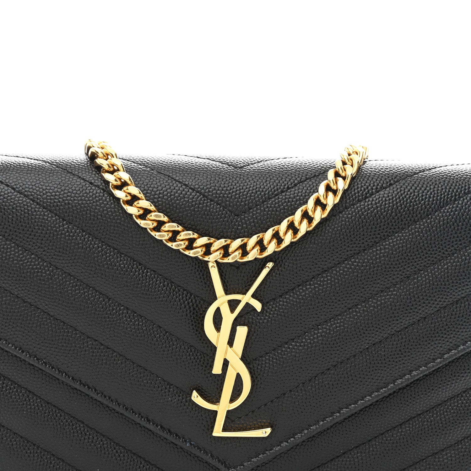 Saint Laurent Grain De Poudre Matelasse Chevron Monogram Chain Wallet Black 9 of 12