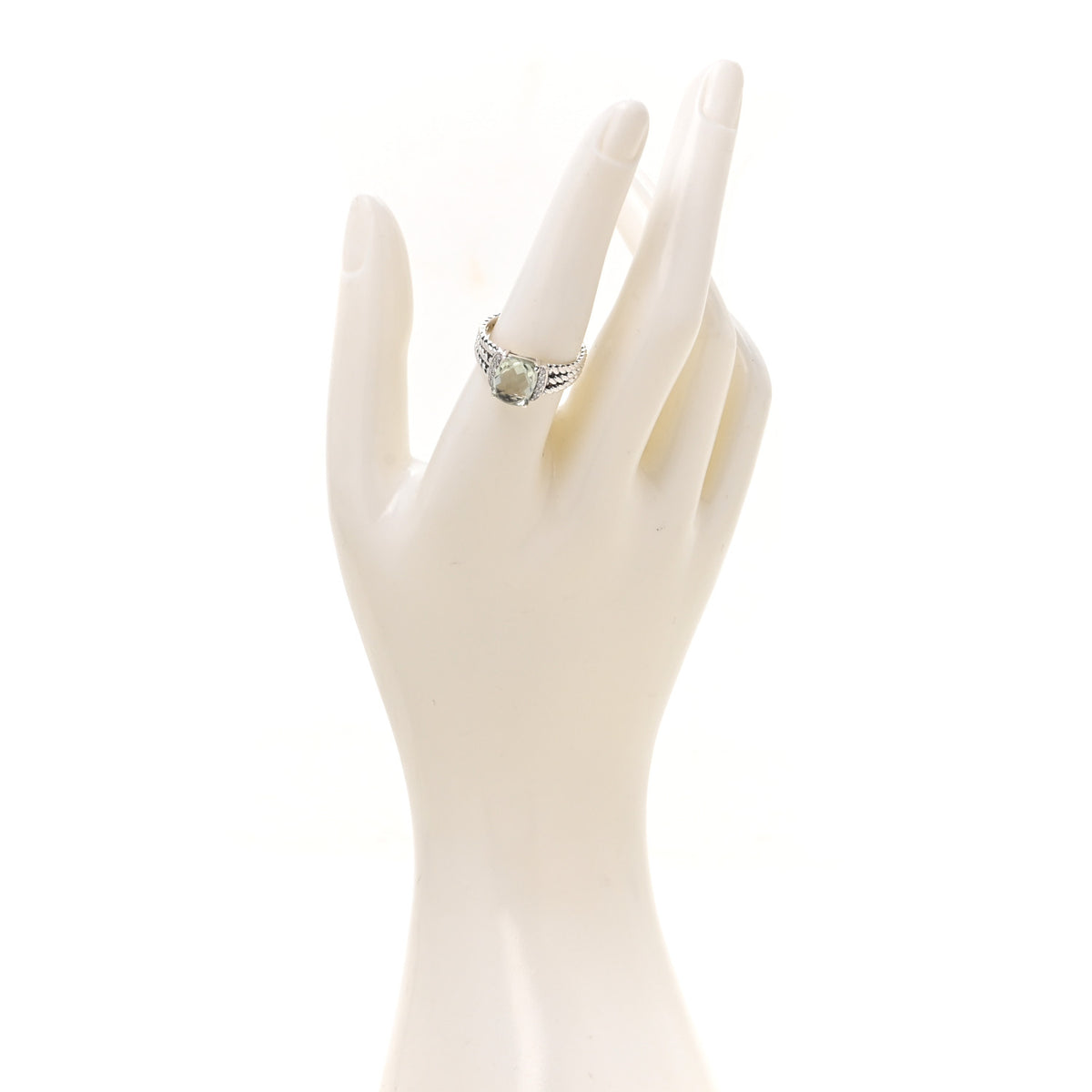 Sterling Silver Diamond Prasiolite 10mm Petite Wheaton Ring 56 7.75