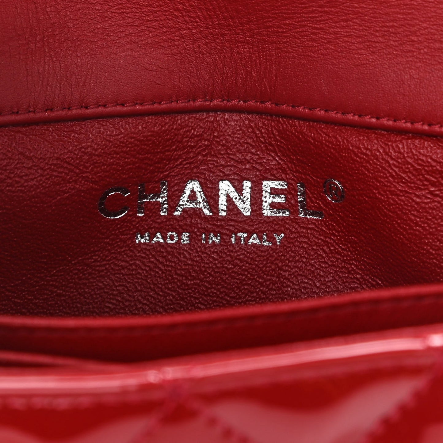 Patent Calfskin Quilted Extra Mini Rectangular Flap Red