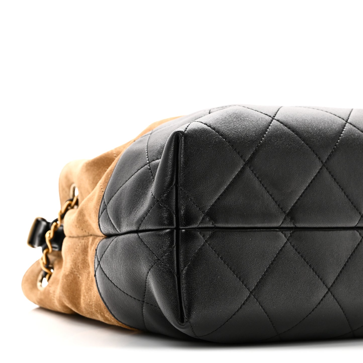 Suede Calfskin Shiny Lambskin Quilted Small Coco Base Shopping Bag Beige Black