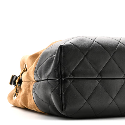 Chanel Suede Calfskin Shiny Lambskin Quilted Small Coco Base Shopping Bag Beige Black 9 of 11