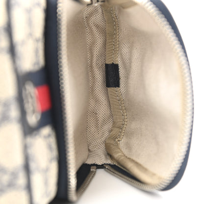 Gucci GG Supreme Monogram Textured Dollar Calfskin Web Mini Ophidia Double Zip Messenger Bag Beige Blue 6 of 8