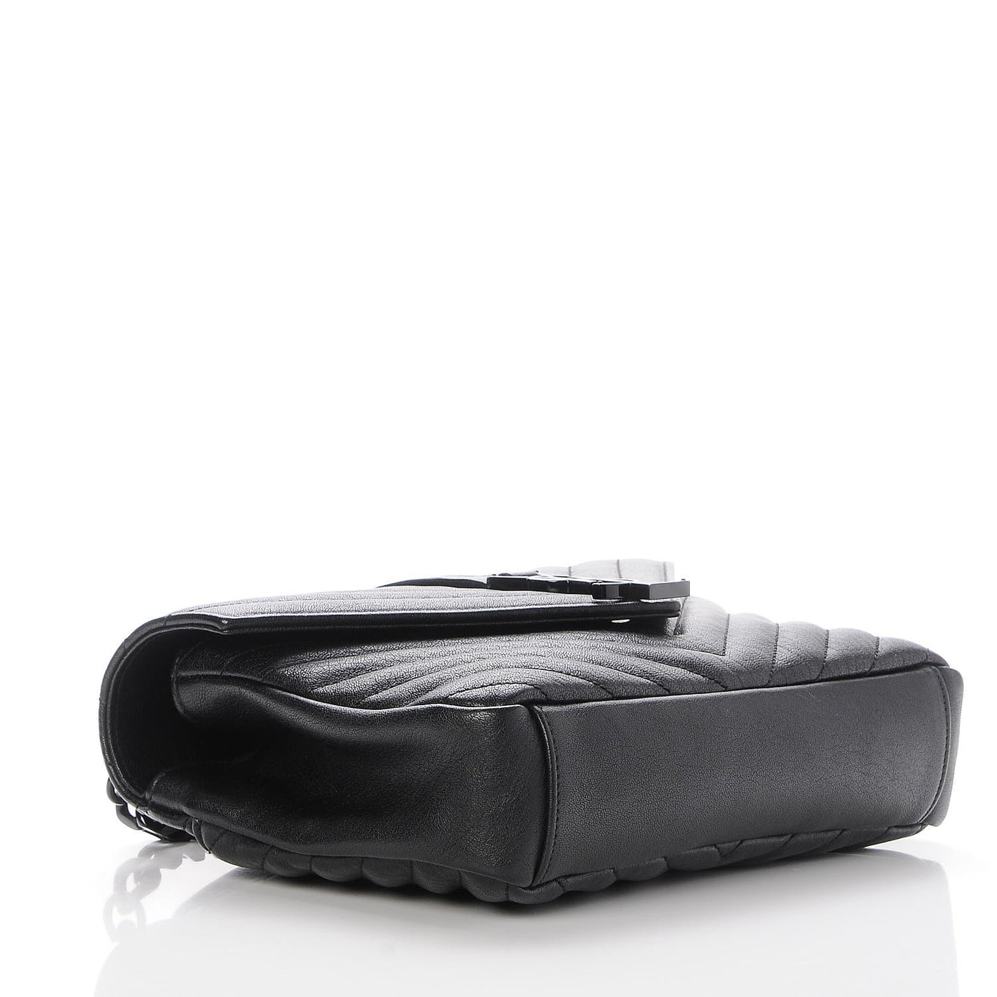 Sheepskin Matelasse Chevron Monogram Medium College Bag Black