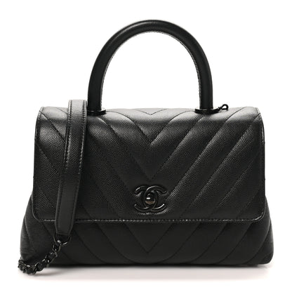 Chanel Caviar Chevron Quilted Mini Coco Handle Flap So Black 1 of 9
