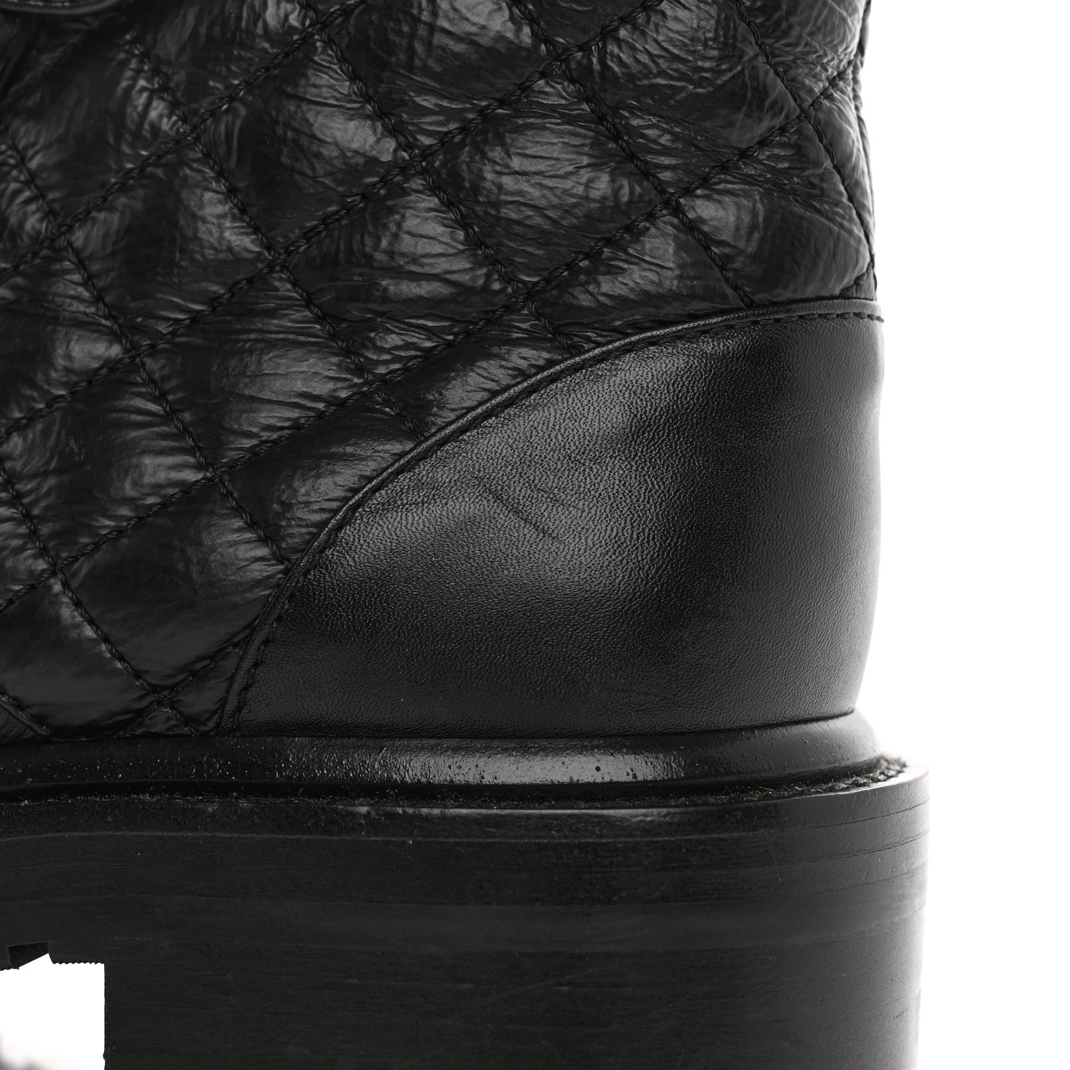 Chanel Shiny Calfskin Quilted Lace Up Combat Boots 35.5 Black 15 of 18