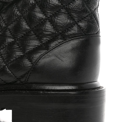 Chanel Shiny Calfskin Quilted Lace Up Combat Boots 35.5 Black 15 of 18