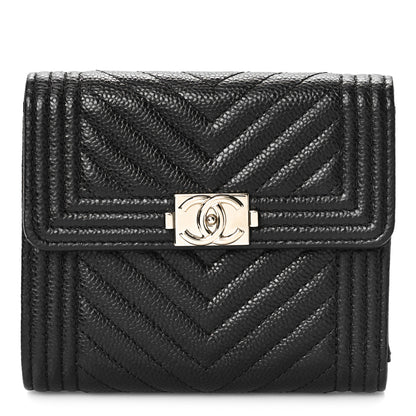 Chanel Caviar Chevron Quilted Boy Compact Wallet Black 1 of 10