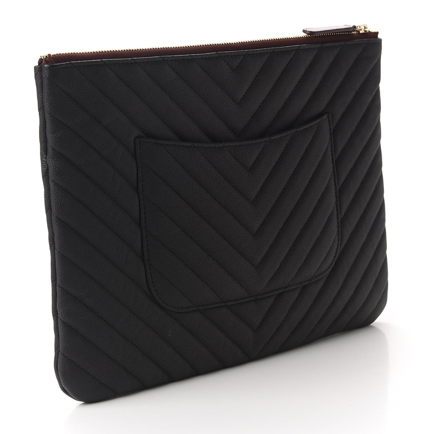 Caviar Chevron Quilted Medium Cosmetic Case Black