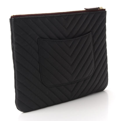 Chanel Caviar Chevron Quilted Medium Cosmetic Case Black 3 of 8
