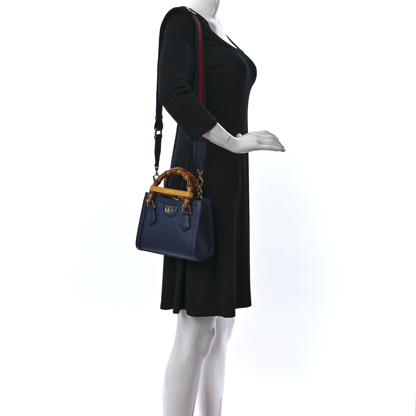 Textured Dollar Calfskin Web Mini Diana Tote Bag Royal Crop