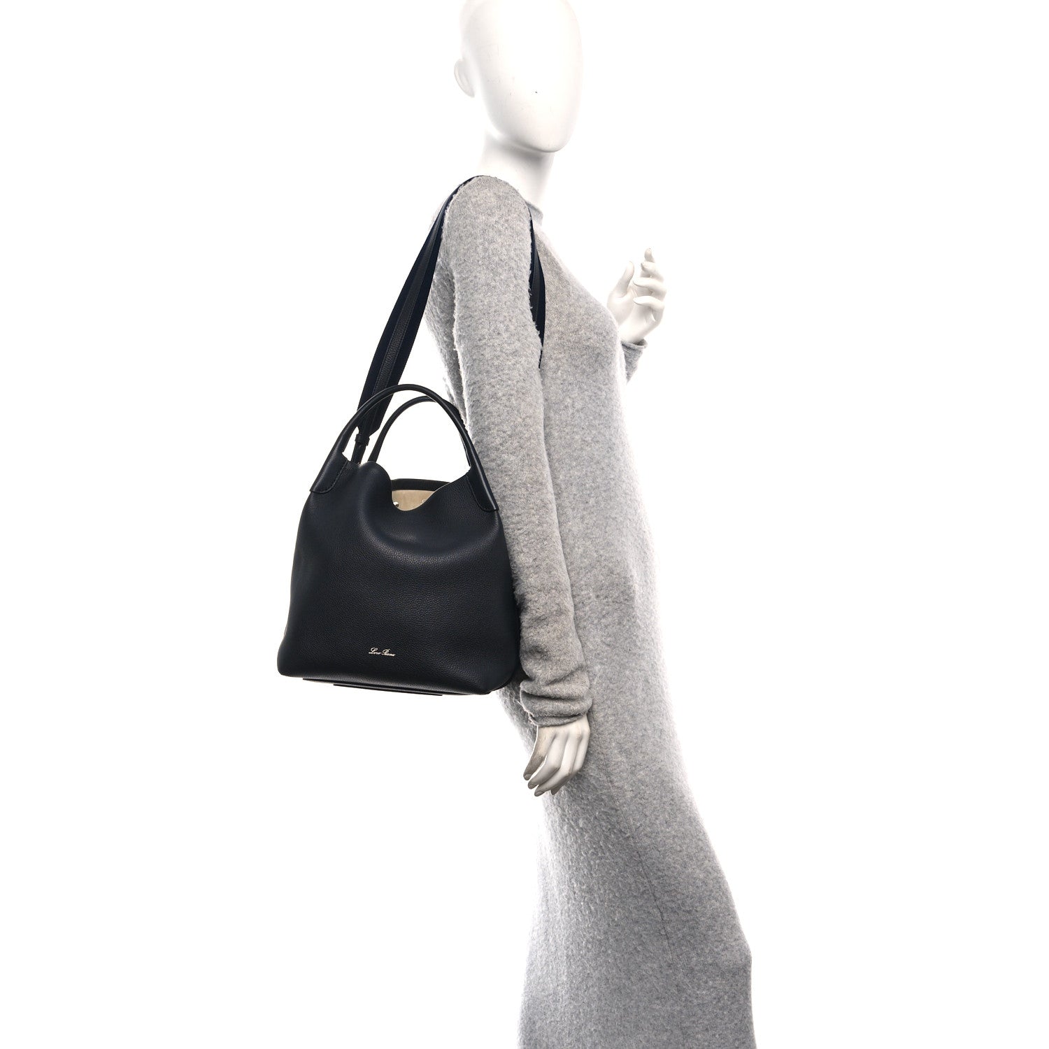 Loro Piana Grained Calfskin Large Bale Bag Navy Blue 2 of 10