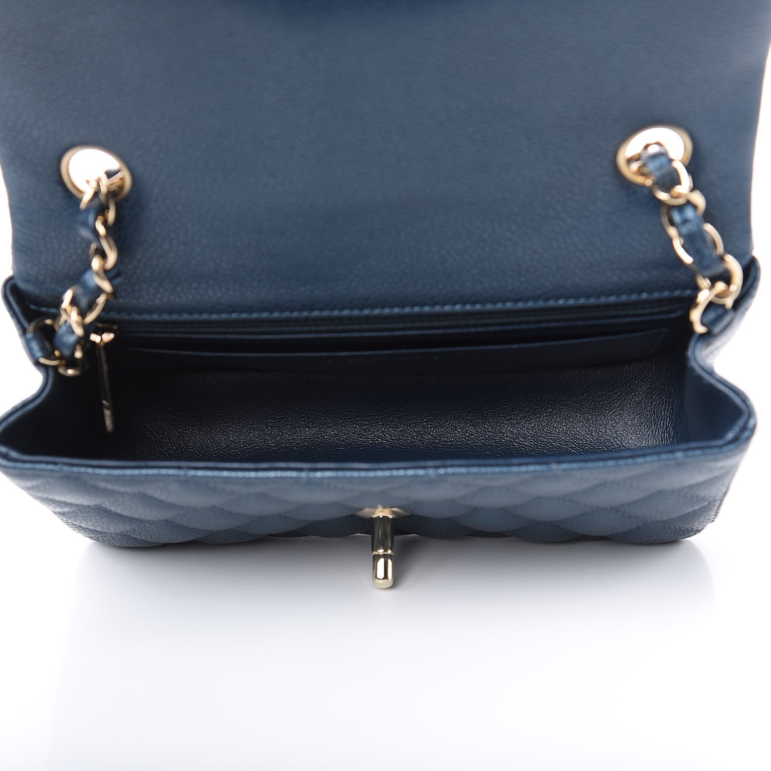 Chanel Metallic Caviar Quilted Mini Rectangular Flap Dark Blue 5 of 10