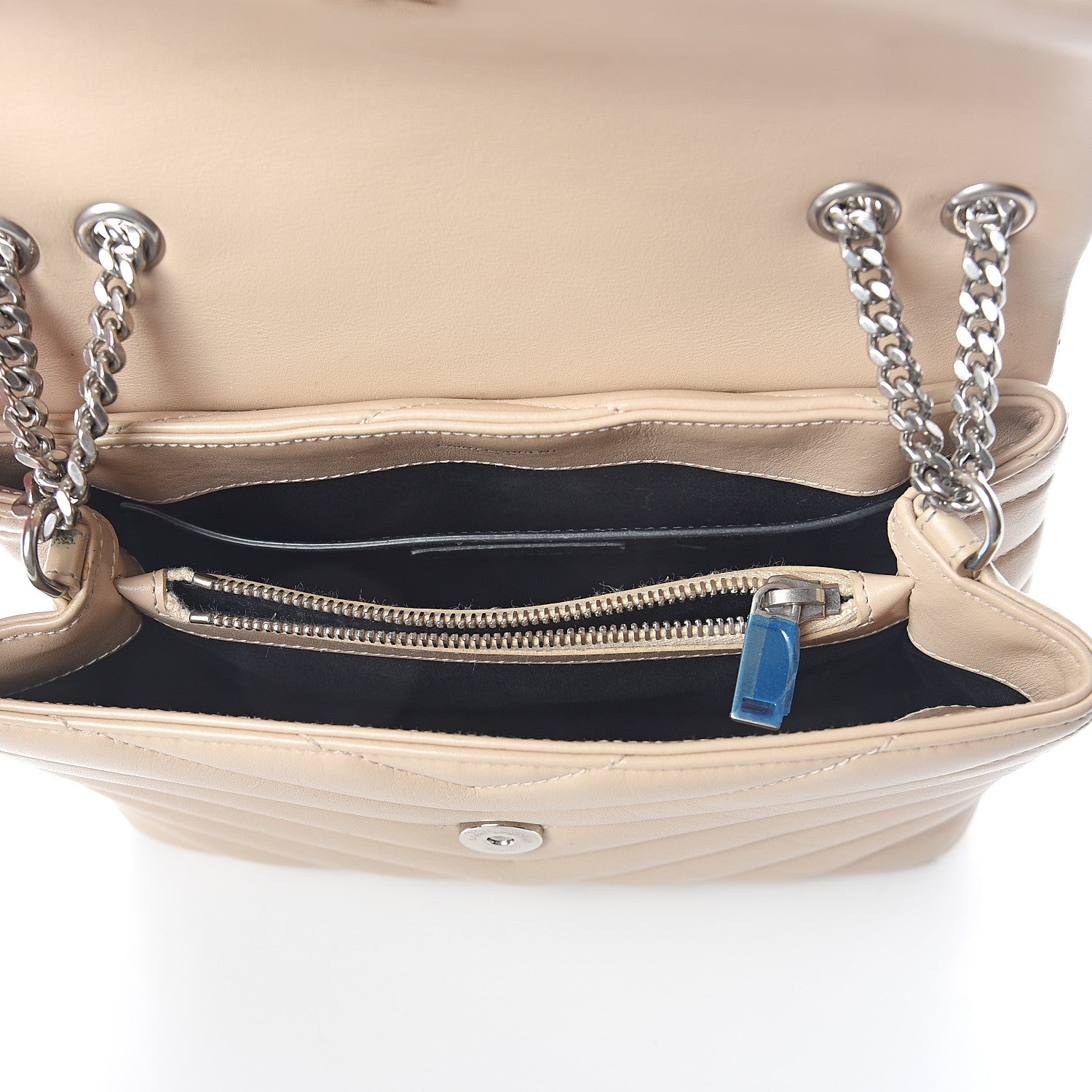 Saint Laurent Calfskin Y Quilted Monogram Small Loulou Chain Satchel Nude Powder 4 of 8