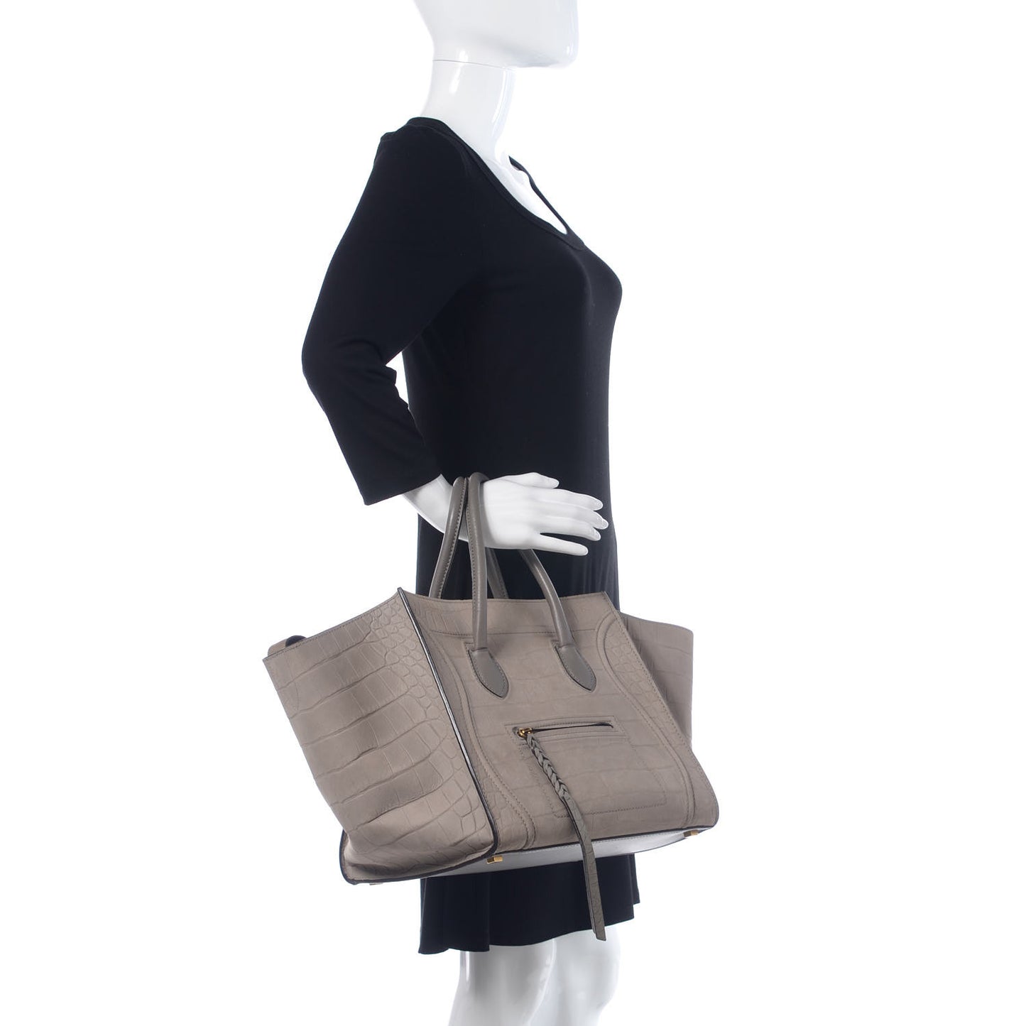 Crocodile Embossed Nubuck Medium Phantom Luggage Grey