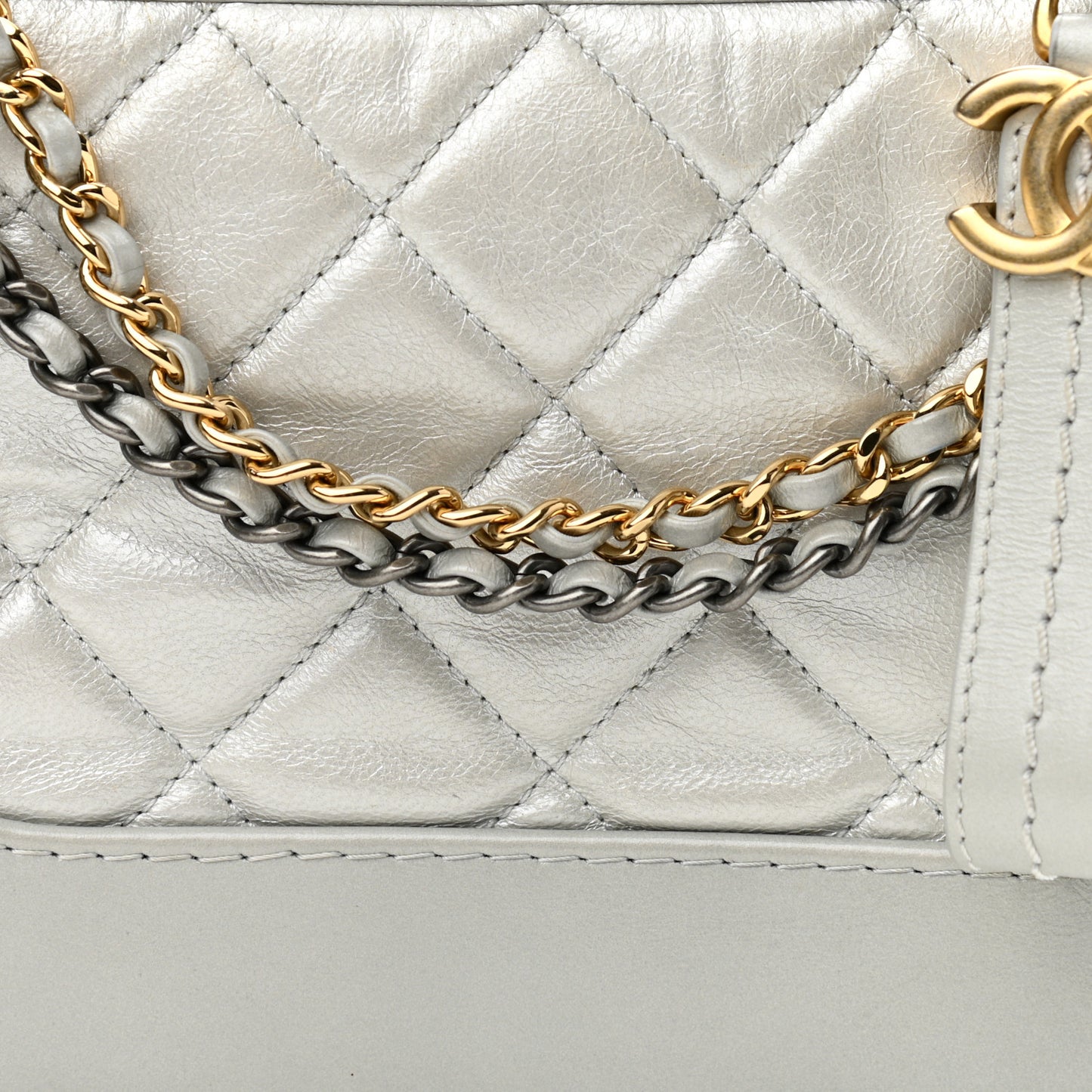 Metallic Aged Calfskin Quilted Small Gabrielle Hobo Silver