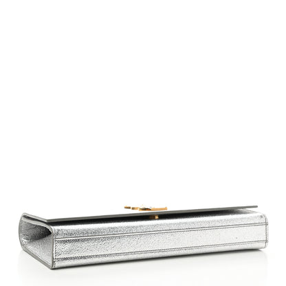 Saint Laurent Textured Metallic Calfskin Classic Monogram Cassandre Clutch Silver 4 of 13