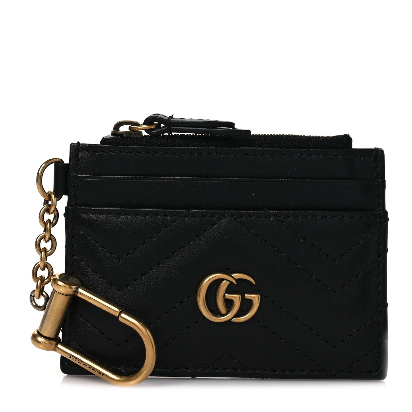 Calfskin Matelasse Chevron GG Marmont Key Case Card Holder Black