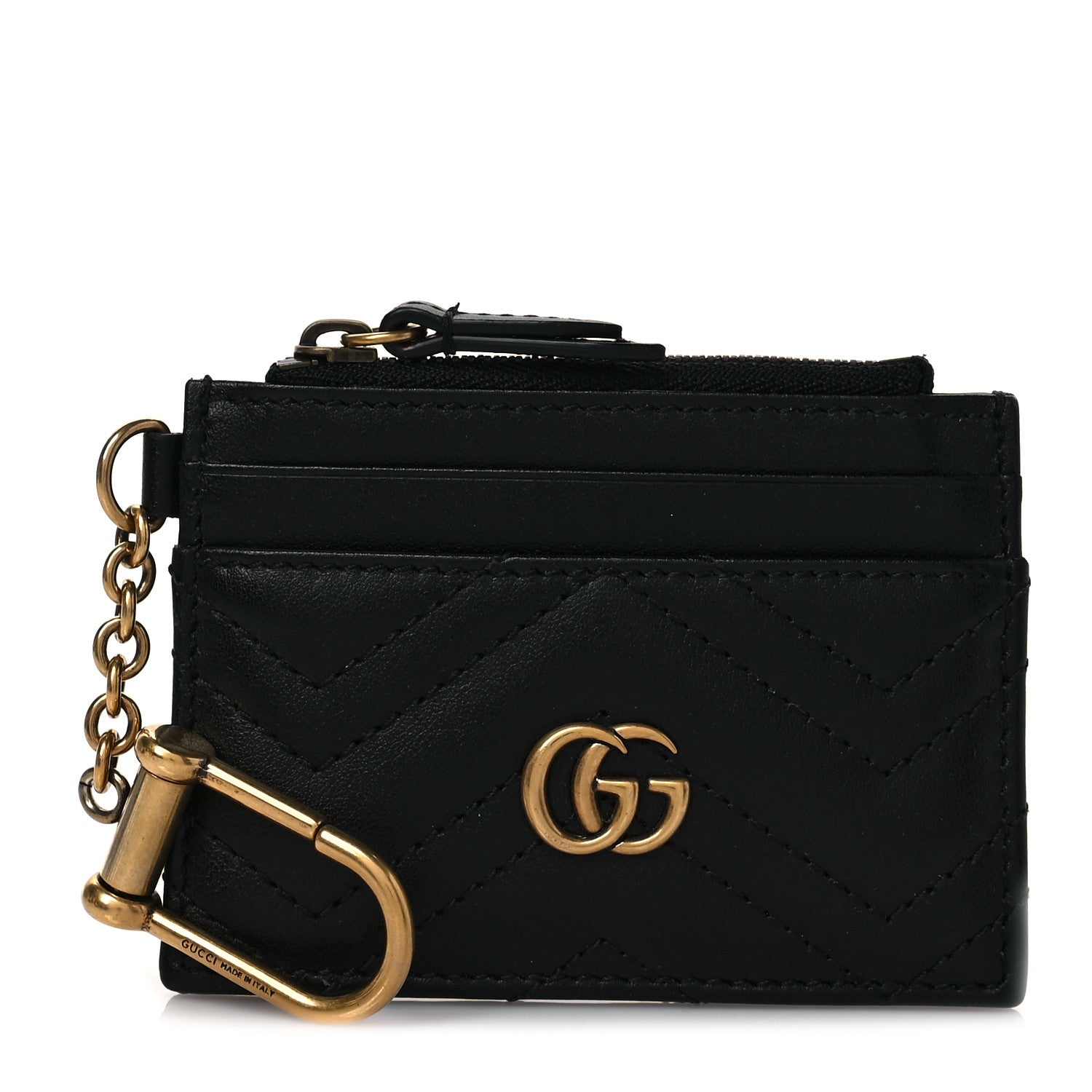Gucci Calfskin Matelasse Chevron GG Marmont Key Case Card Holder Black 1 of 7