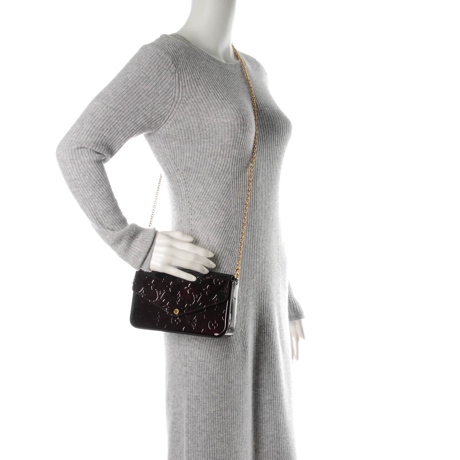 Louis Vuitton Vernis Pochette Felicie Chain Wallet Amarante 2 of 8