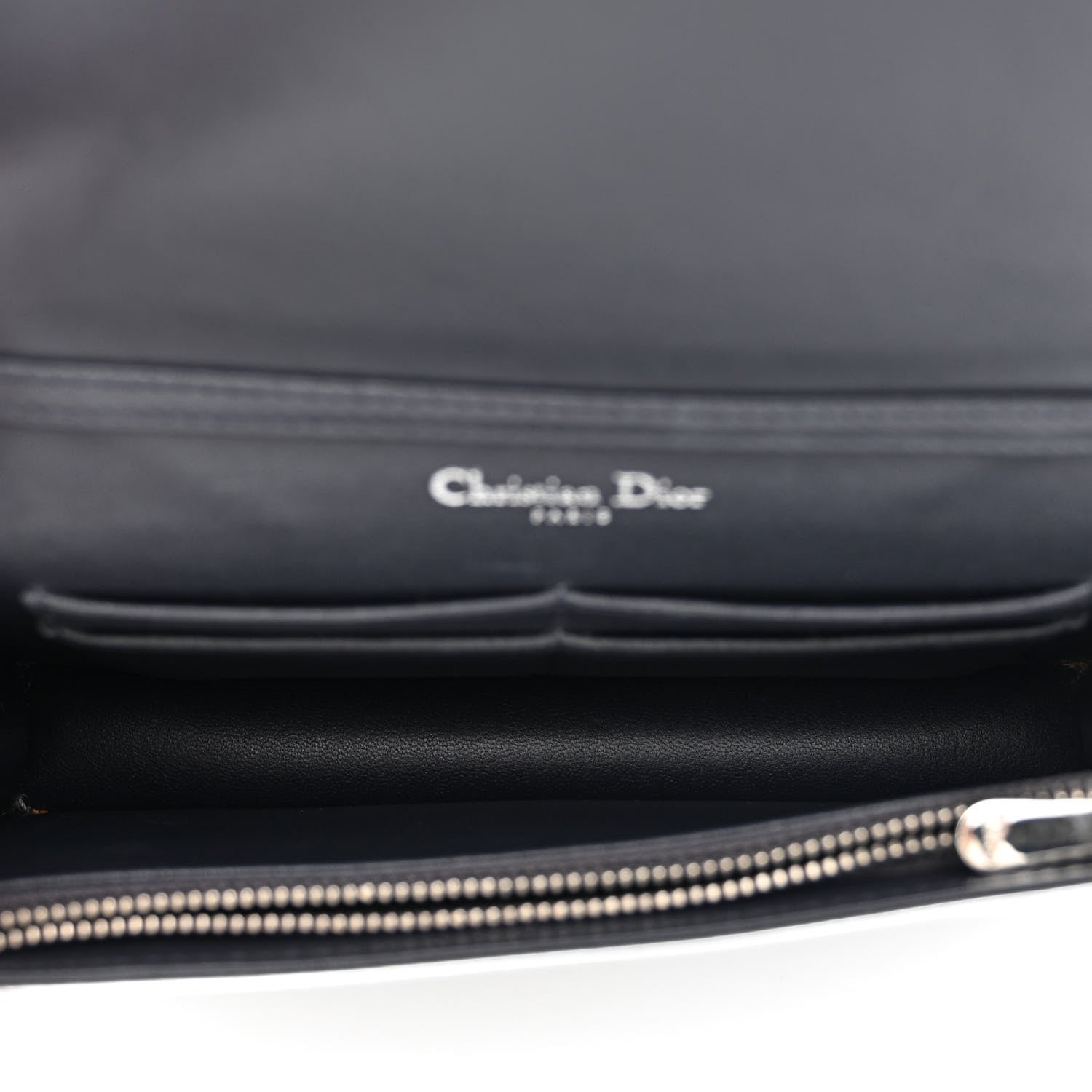 Christian Dior Metallic Patent Micro-Cannage Diorama Wallet on Chain Pouch Silver 5 of 13