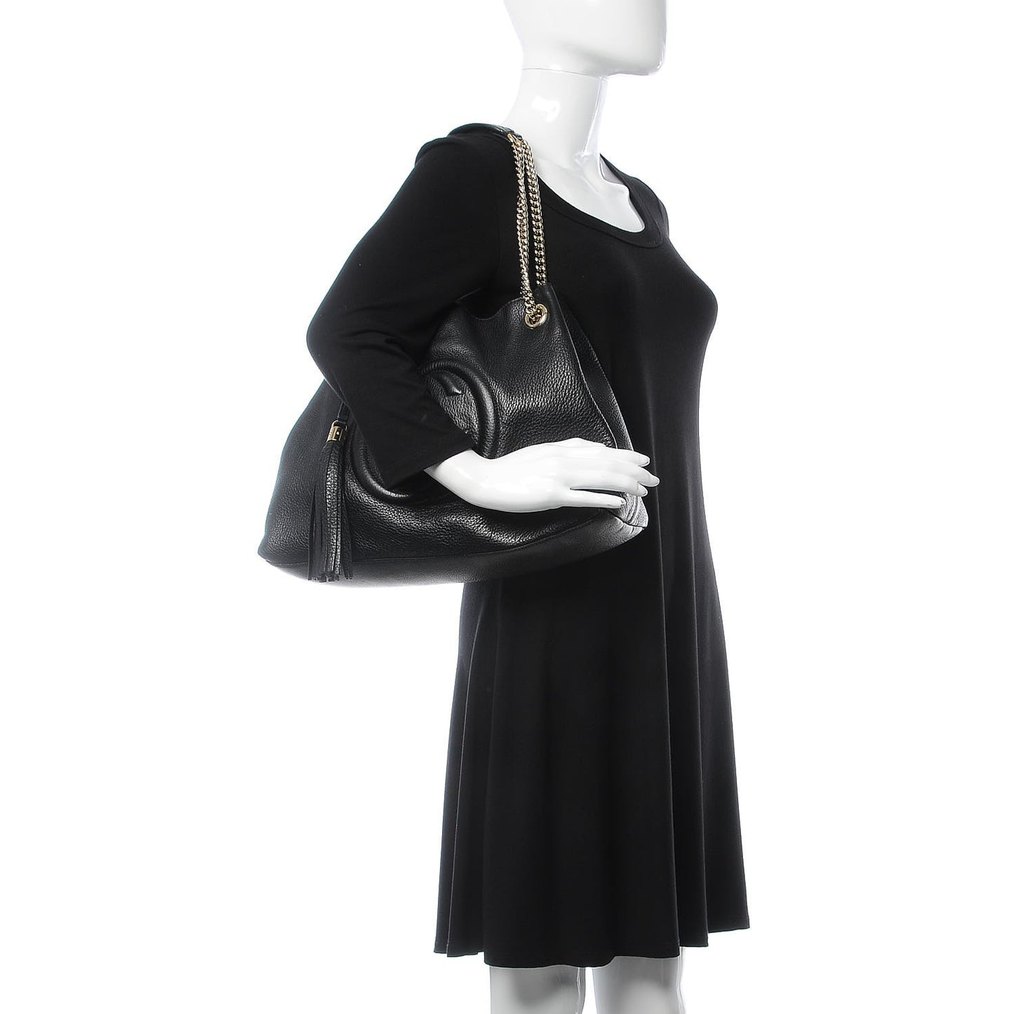 Pebbled Calfskin Medium Soho Chain Shoulder Bag Black