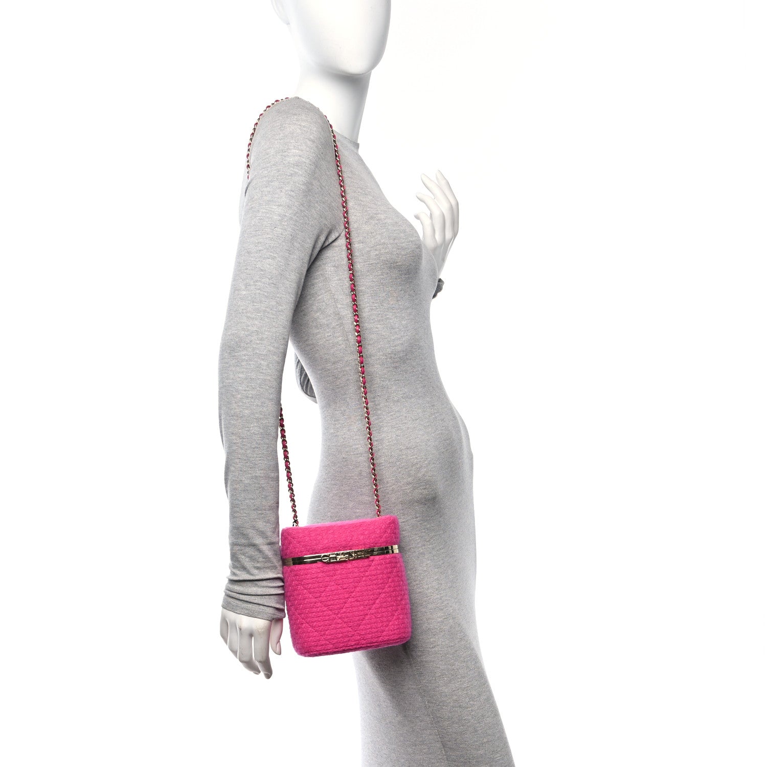 Chanel Tweed Quilted Small Vanity Case Fuchsia 2 of 10