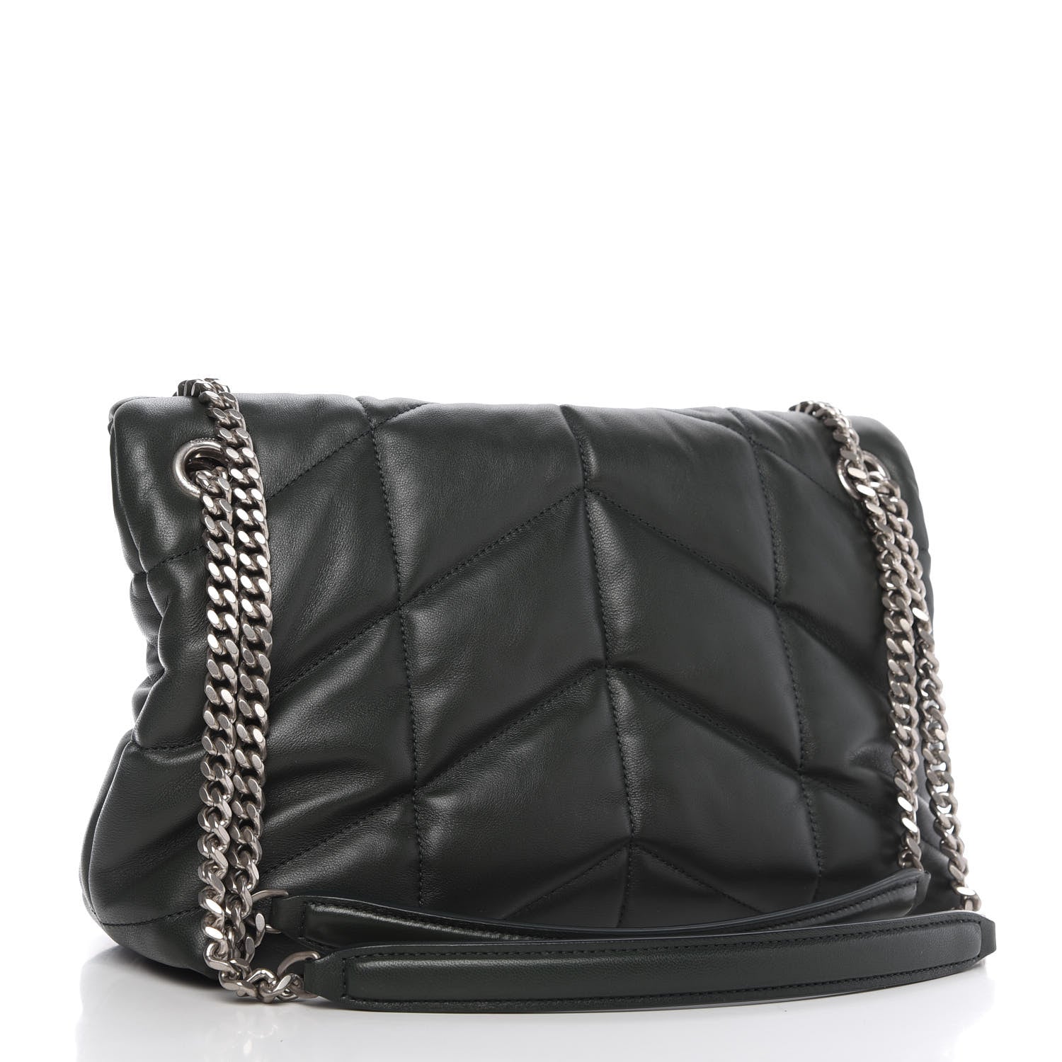 Saint Laurent Lambskin Quilted Small Loulou Puffer Monogram Chain Satchel Dark Green 3 of 10
