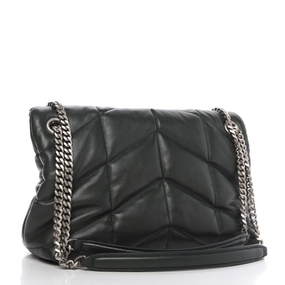 Saint Laurent Lambskin Quilted Small Loulou Puffer Monogram Chain Satchel Dark Green 3 of 10