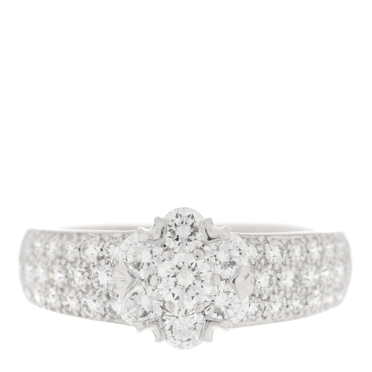 18K White Gold Diamond Fleurette Three-Row Ring 49 5
