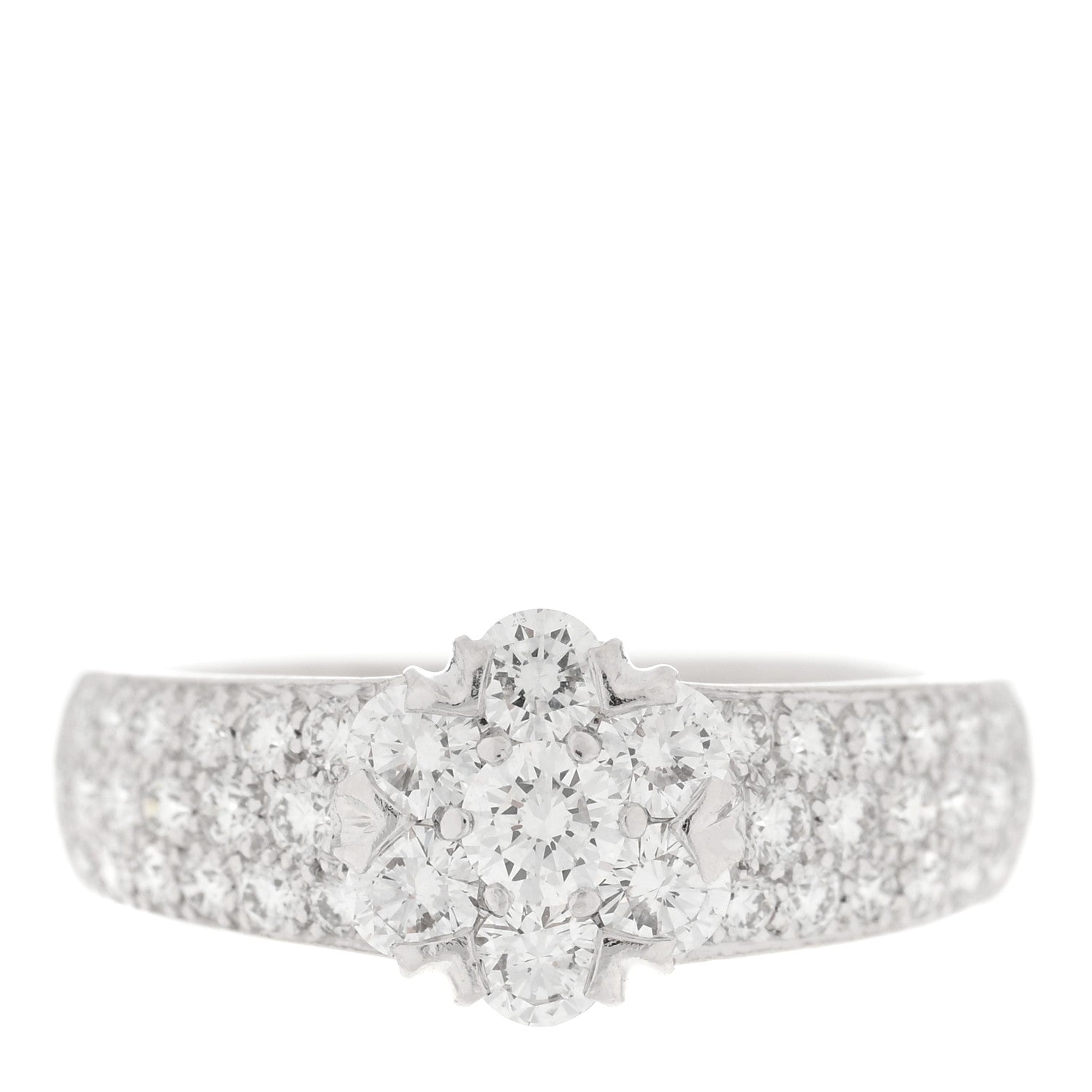 Van Cleef & Arpels 18K White Gold Diamond Fleurette Three-Row Ring 49 5 1 of 5